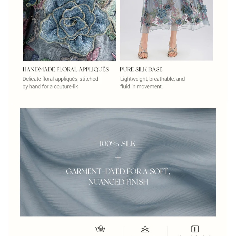 Rich Radi Q’s 3-D Floral Silk Skirt – Bluish Gray, Handcrafted Couture - Picture 9 of 9
